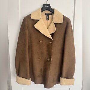 DKNY Camel Suede Jacket with Sheepskin Interior
